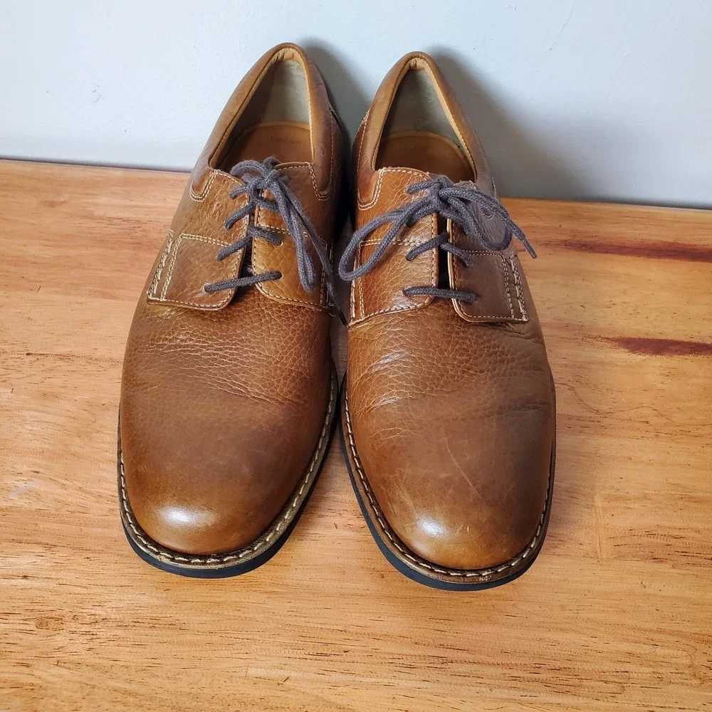 Johnston & Murphy Sheepskin Pebble Grain Leather Brown Dress Shoes Mens 9.5 M